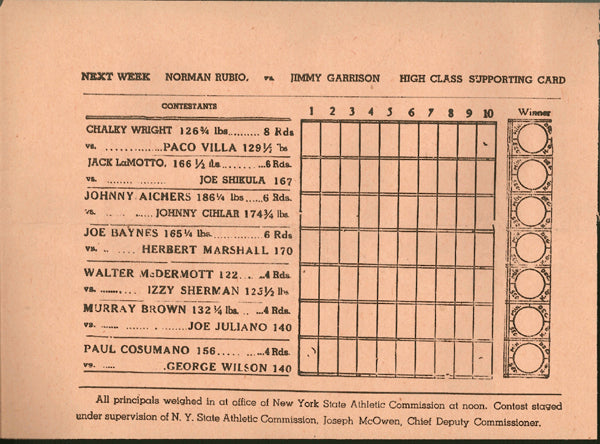 LAMOTTA, JAKE-JOE SHIKULA OFFICIAL PROGRAM (1941)