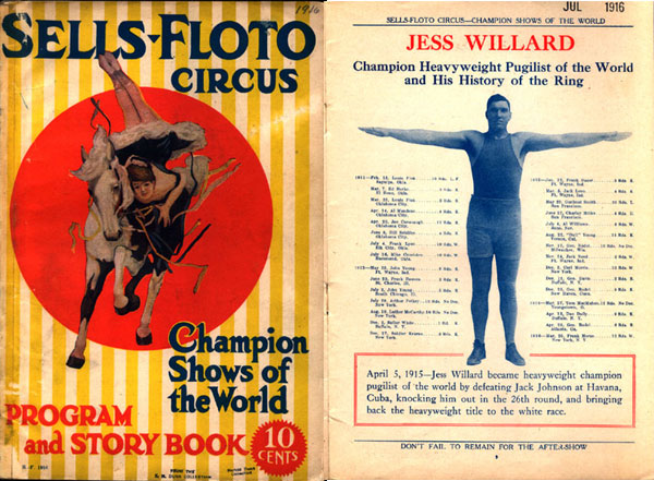 WILLARD, JESS CIRCUS EXHIBITION PROGRAM (1916 AS CHAMPION)
