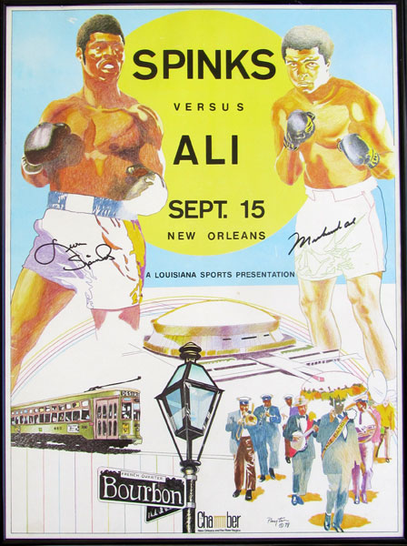 ALI, MUHAMMAD-LEON SPINKS II SIGNED ON SITE POSTER (1978)