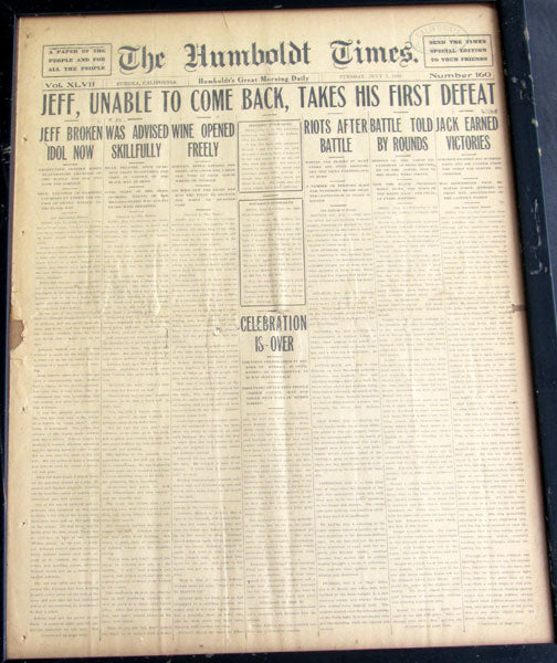JOHNSON, JACK-JIM JEFFRIES ORIGINAL NEWSPAPER (1910)