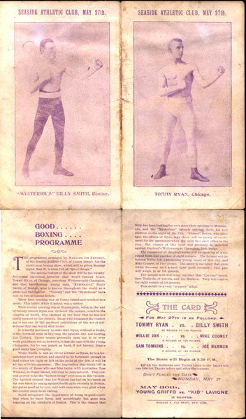 SMITH, MYSTERIOUS BILLY-TOMMY RYAN OFFICIAL PROGRAM (1895)