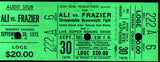ALI, MUHAMMAD-JOE FRAZIER III & ROBERTO DURAN-EDWIN VIRUET FULL TICKET (1975-PSA/DNA EX-MT 6)