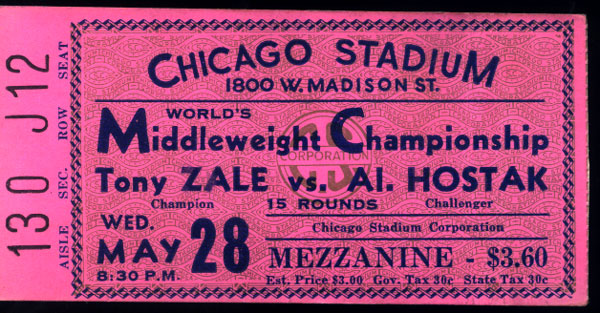 ZALE, TONY-AL HOSTAK BOXING TICKET (1941)