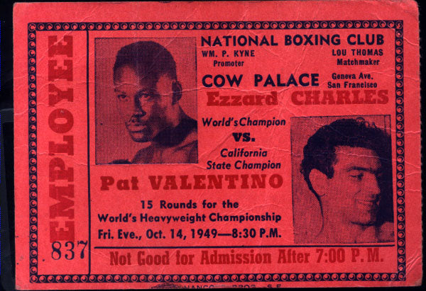 CHARLES, EZZARD-PAT VALENTINO STUBLESS TICKET (1949)