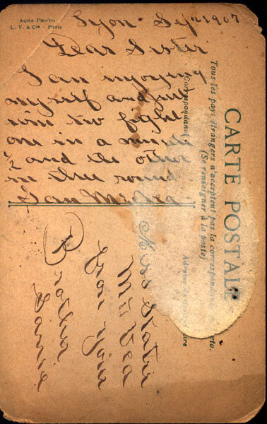 MCVEA, SAM HAND WRITTEN & SIGNED POSTCARD (1907)