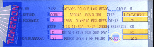 1988 OLYMPIC BOXOFFS FULL TICKET (JONES,JR.,CARBAJAL, BOWE, MERCER)