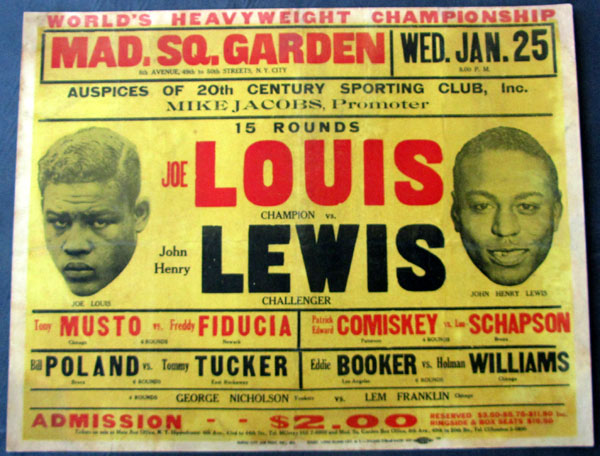 LOUIS, JOE-JOHN HENRY LEWIS ON SITE POSTER (1939)