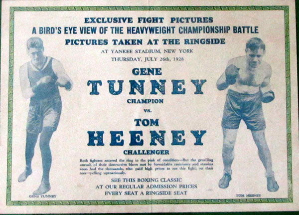 TUNNEY, GENE-TOM HEENEY FIGHT FILM BROADSIDE POSTER (1928)