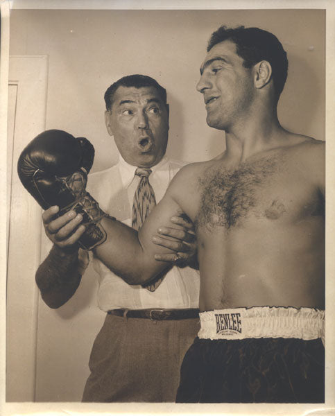 MARCIANO, ROCKY & JACK DEMPSEY ORIGINAL WIRE PHOTO (1952)