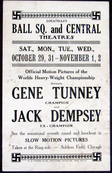 DEMPSEY, JACK-GENE TUNNEY II FIGHT FILM BROADSIDE (1927)