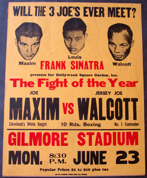 WALCOTT, JERSEY JOE-JOEY MAXIM ORIGINAL ON SITE POSTER (1947)