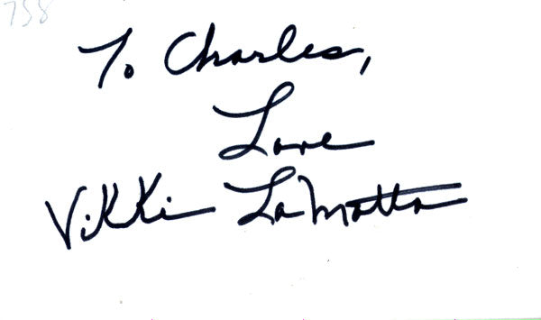 LAMOTTA, VIKKI SIGNED INDEX CARD