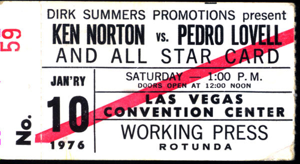 NORTON, KEN-PEDRO LOVELL WORKING PRESS TICKET (1976)