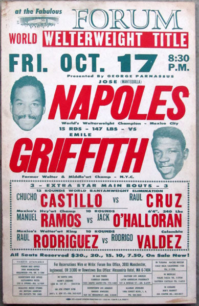 NAPOLES, JOSE-EMILE GRIFFITH ORIGINAL ON SITE POSTER (1969)