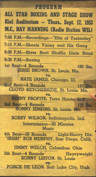 LISTON, SONNY-PONCE DE LEON OFFICIAL PROGRAM (1953-LISTON'S 2ND FIGHT)