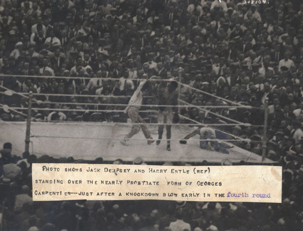 DEMPSEY, JACK-GEORGES CARPENTIER ORIGINAL WIRE PHOTO (1921)