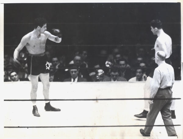 BRADDOCK, JIMMY-MAX BAER ORIGINAL WIRE PHOTO (1935-BAER CLOWNING)