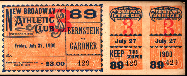 GARDNER, OSCAR-EDDIE LENNY ORIGINAL FULL TICKET (1900)