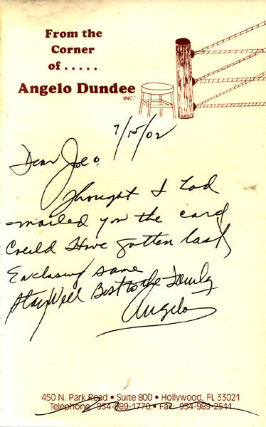 DUNDEE, ANGELO HAND WRITTEN & SIGNED NOTE