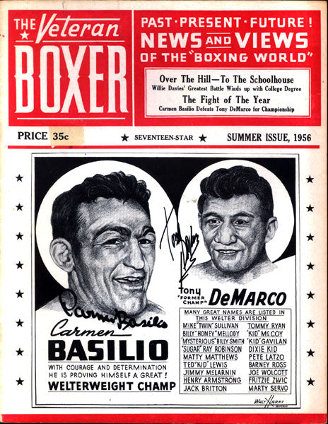 BASILIO, CARMEN & TONY DEMARCO SIGNED VETERAN BOXER MAGAZINE (1956)