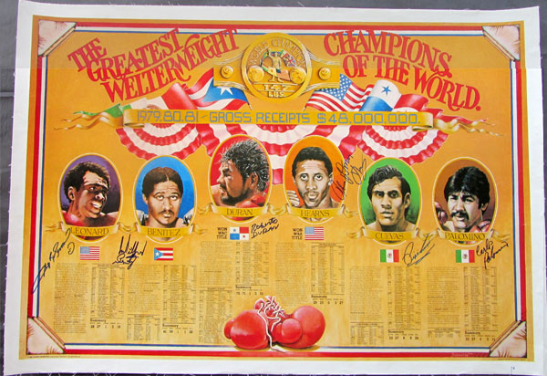 GREATEST WELTERWEIGHTS CHAMPIONS 1979-1981 SIGNED SOUVENIR POSTER