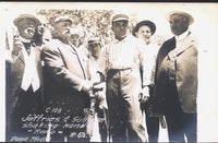 SULLIVAN, JOHN L.-JIM JEFFRIES REAL PHOTO POSTCARD (1910-SHAKING HANDS IN RENO)