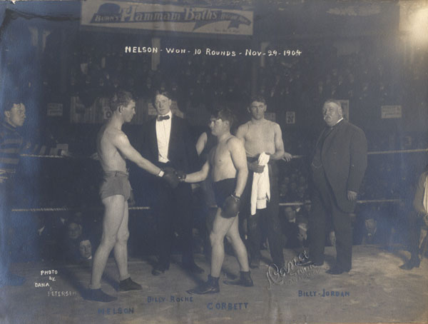 NELSON, BATTLING-YOUNG CORBETT II ORIGINAL ANTIQUE PHOTO (1904-SQUARING OFF)