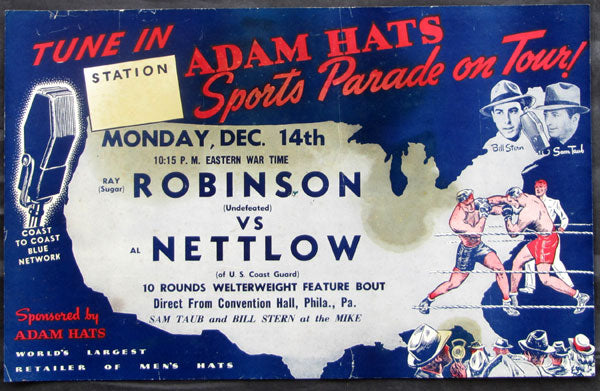 ROBINSON, SUGAR RAY-AL NETTLOW RADIO ADVERTISING POSTER (1942)
