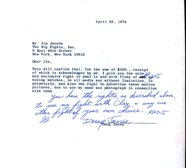 JONES, DOUG SIGNED LETTER AGREEMENT (1972)