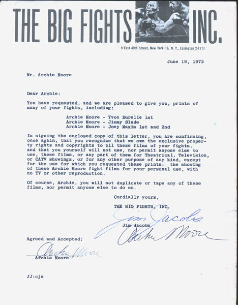 MOORE, ARCHIE SIGNED LETTER AGREEMENT (1973)