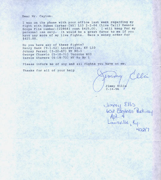 ELLIS, JIMMY SIGNED LETTER (1996)