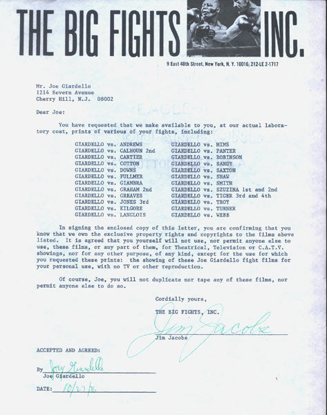 GIARDELLO, JOEY SIGNED LETTER AGREEMENT (1976)