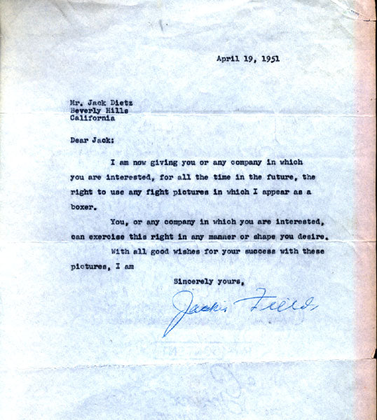 FIELDS, JACKIE SIGNED LETTER AGREEMENT (1951)