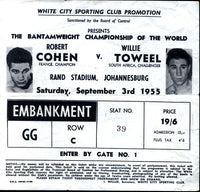 TOWEEL, WILLIE-ROBERT COHEN STUBLESS TICKET (1955)