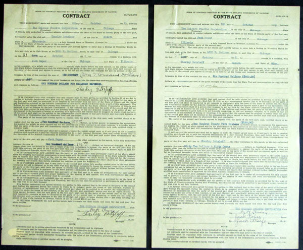 RETZLAFF, CHARLEY-JACK ROPER SIGNED FIGHT CONTRACTS (1932-SIGNED BY RETZLAFF)