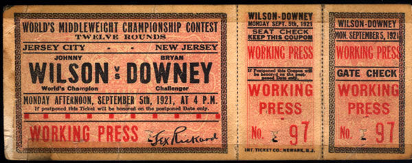 WILSON, JOHNNY-BRYAN DOWNEY FULL TICKET (1921)