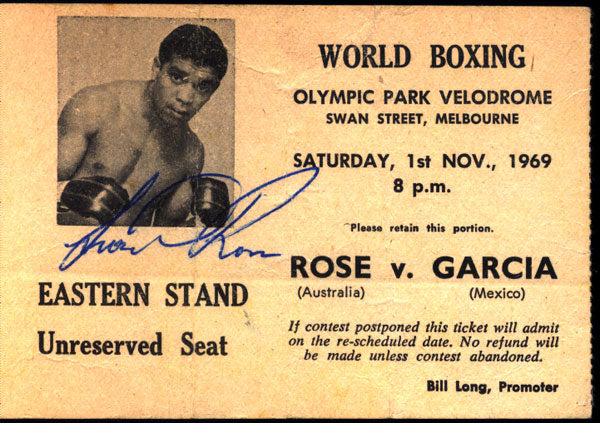 ROSE, LIONEL-VICENTE GARCIA STUBLESS TICKET (1969-SIGNED BY ROSE)