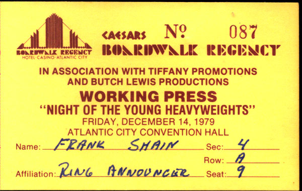 COONEY, GERRY-LEROY BOONE WORKING PRESS CREDENTIAL (1979)