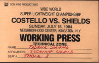 COSTELLO, BILLY-RANDY SHIELDS WORKING PRESS CREDENTIAL (1984)