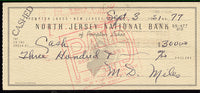 MILES, MARSHALL SIGNED CHECK (1951)