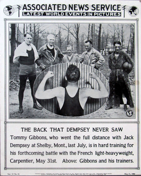GIBBONS, TOMMY ASSOCIATED NEWS SERVICE POSTER (1924-TRAINING FOR CARPENTIER)