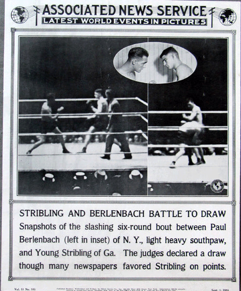 STRIBLING, YOUNG-PAUL BERLENBACH POST FIGHT POSTER (1924)