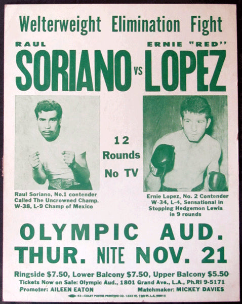 LOPEZ, ERNIE "INDIAN RED"-RAUL SORIANO ON SITE POSTER (1969)