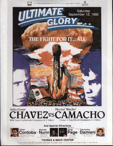 CHAVEZ, JULIO CESAR-HECTOR CAMACHO OFFICIAL PROGRAM (1992)