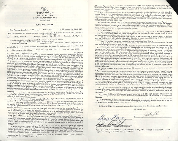 MOORE, DAVEY SIGNED CONTRACT (1983-DURAN FIGHT)