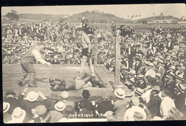 JOHNSON, JACK-JESS WILLARD REAL PHOTO POSTCARD (1915-END OF FIGHT)