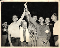 BRADDOCK, JIMMY WIRE PHOTO (1935-CELEBRATING WIN OVER BAER)