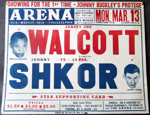 WALCOTT, JERSEY JOE-JOHNNY SHKOR ON SITE POSTER (1950)