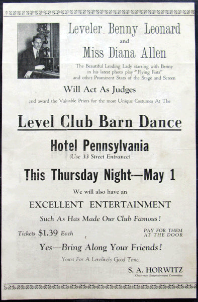 LEONARD, BENNY ON SITE POSTER (1924-NEW YORK BARN DANCE)