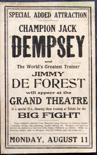 DEMPSEY, JACK APPEARANCE POSTER (1919-AT FILM SHOWING HIM PREPARING FOR WILLARD)
